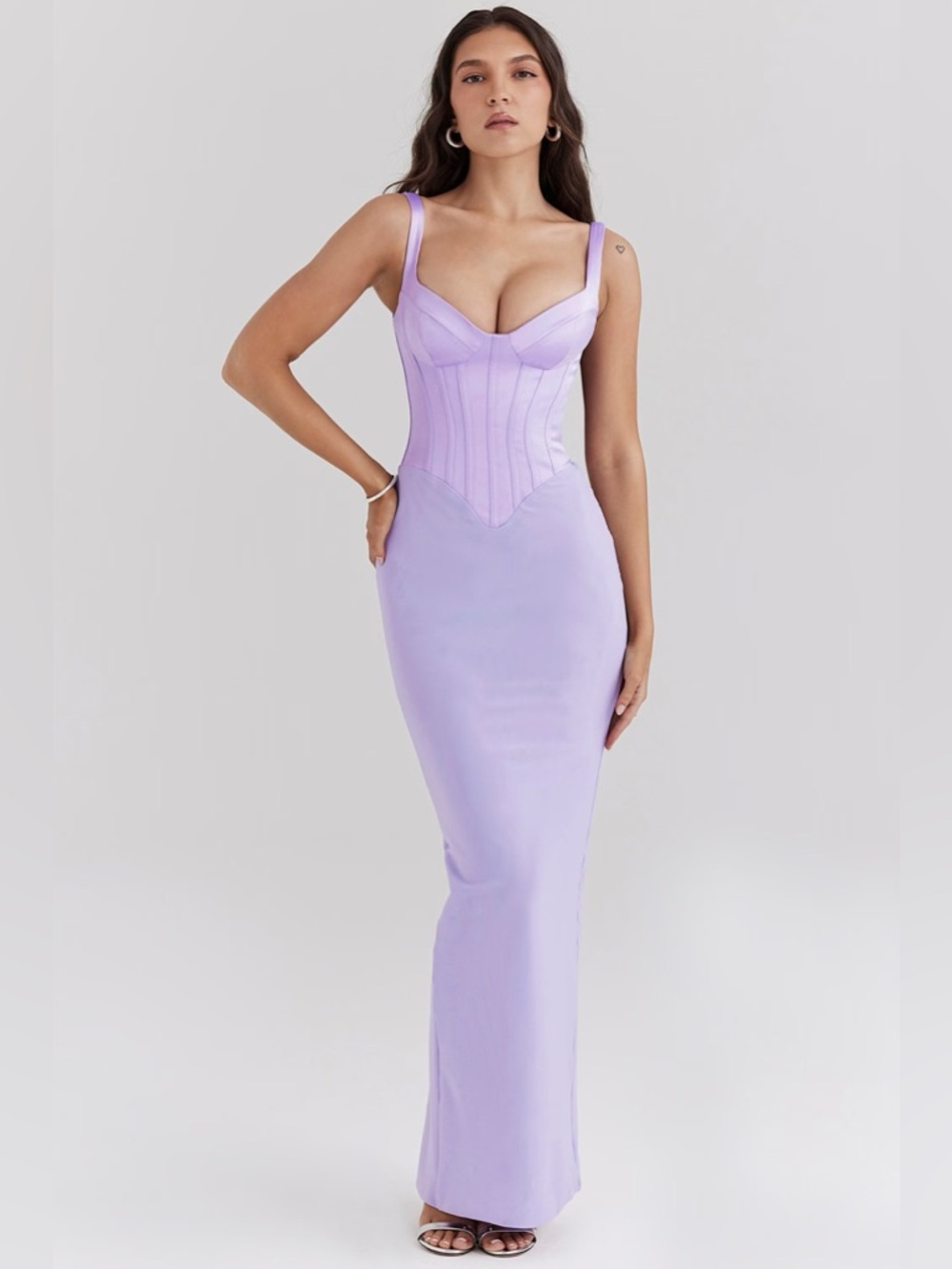 House of CB NWOT Lilac Lavender Breeze Orchid Satin Corset Maxi Dress (Small)